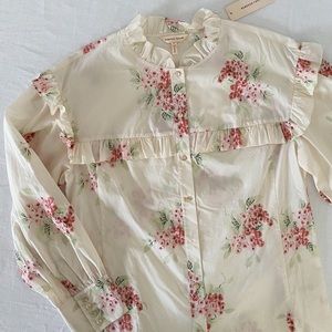 Rebecca Taylor Long Sleeve Maia Ruffle Poplin Top in Vanilla Floral / US10 / NWT